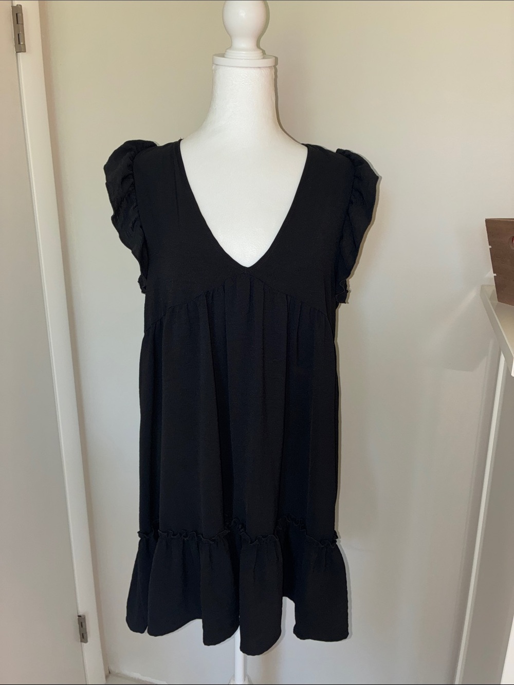 Altar'd State Black V-Neck Ruffled Mini Dress